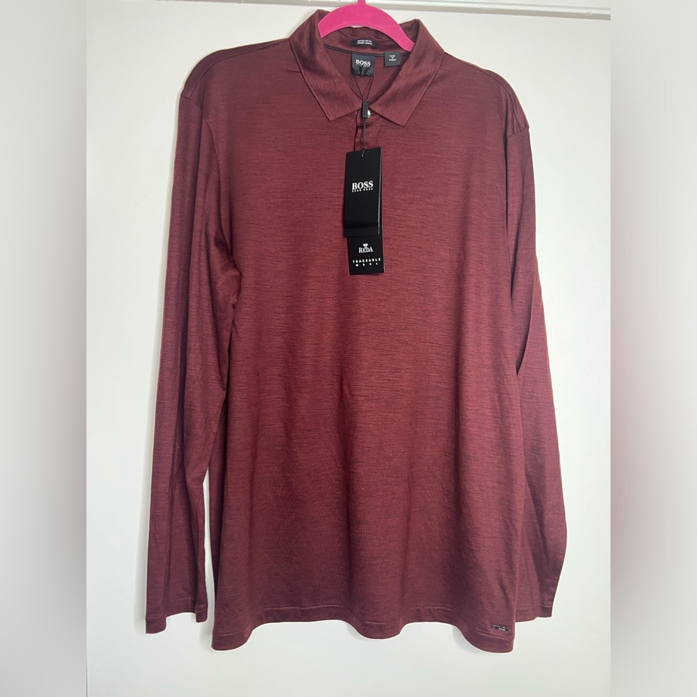 Hugo Boss Men's Person 07 Wool Long Sleeve Regular Fit Polo Shirt Sz XL